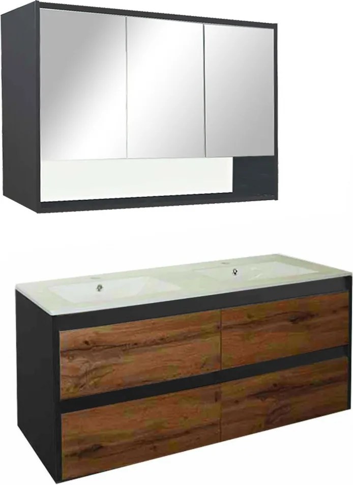 Porto 120 komplett fürdőszoba bútor antracit-country tölgy színben