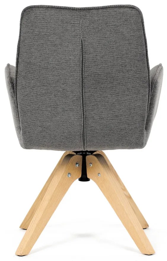 Scaun de sufragerie cu cotiere, din material hidrofug gri închis, cu picioare de stejar, rotativ la 360°