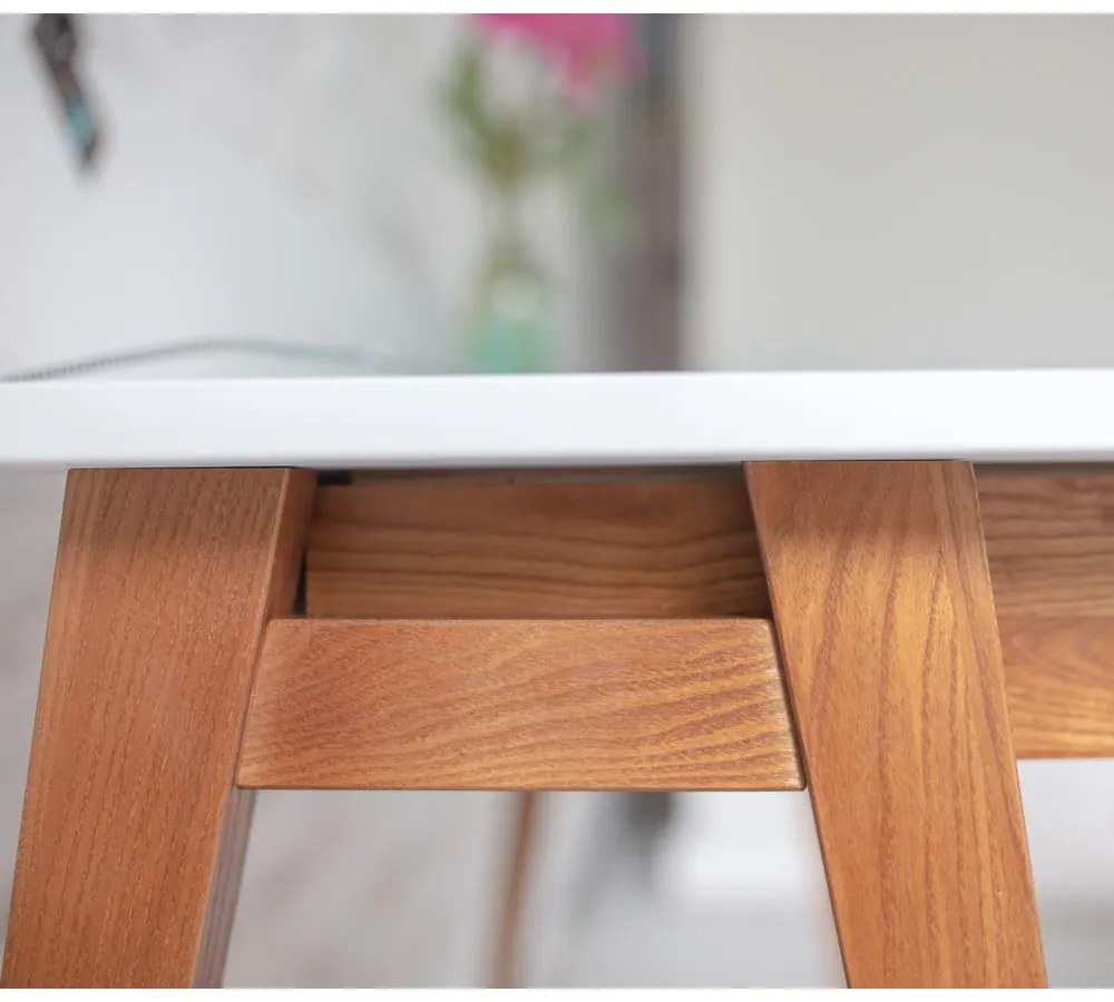 Luka Oak fehér íróasztal kőrisfa lábakkal, hossz 65 cm - Ragaba