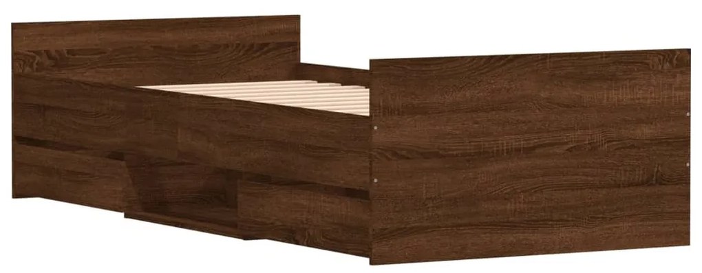 barna tölgy színű ágykeret fej- és lábtámlával 90 x 200 cm