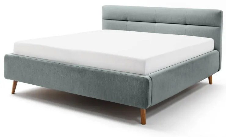 Világoskék kárpitozott franciaágy tárolóhellyel ágyráccsal 180x200 cm Lotte – Meise Möbel