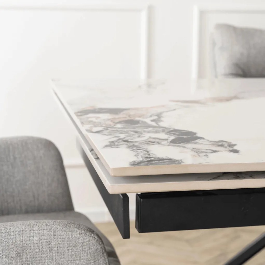 Stół REX 2 Ceramiczny Rozkładany 180-240 cm Biały márvány/Dąb