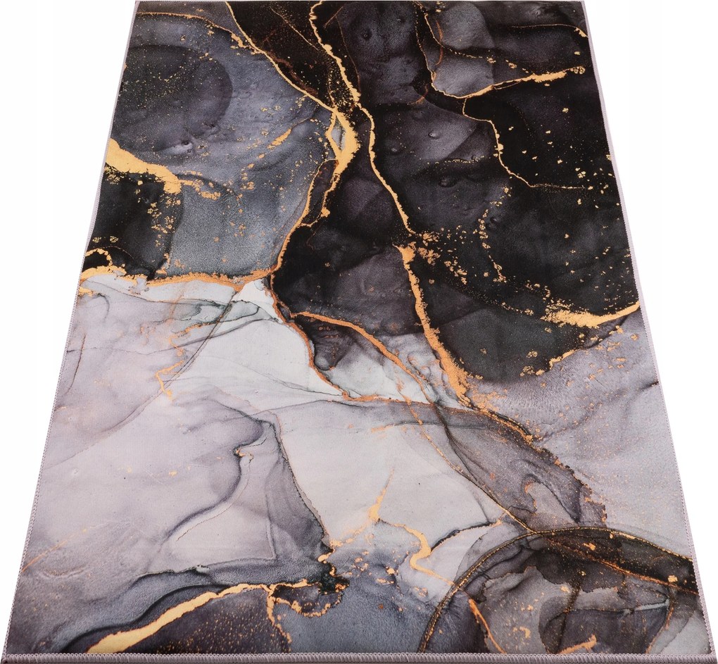 Szőnyeg 120x170 CM Szürke Fekete Arany Márvány Glamour 3D Csúszásgátló Bcf