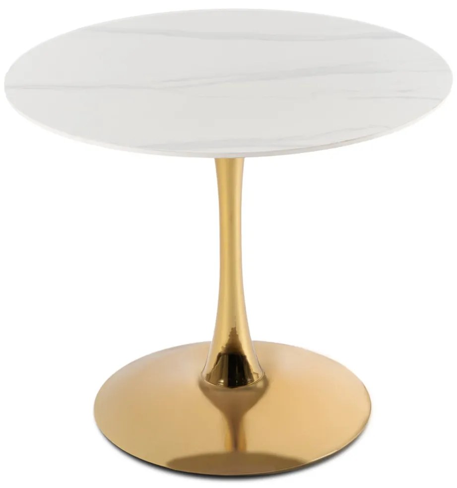 SANDER 90 cm-es étkezőasztal fehér/arany színben