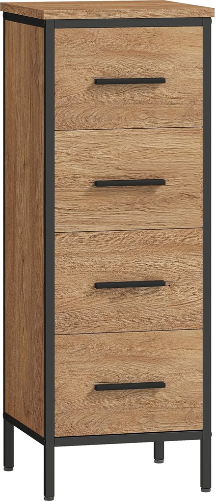 HOMCOM Szűk Fürdőszobás Szekrény 4 Fiókkal és Acél Kerettel 30x30x82,5 cm Tölgy | Aosom