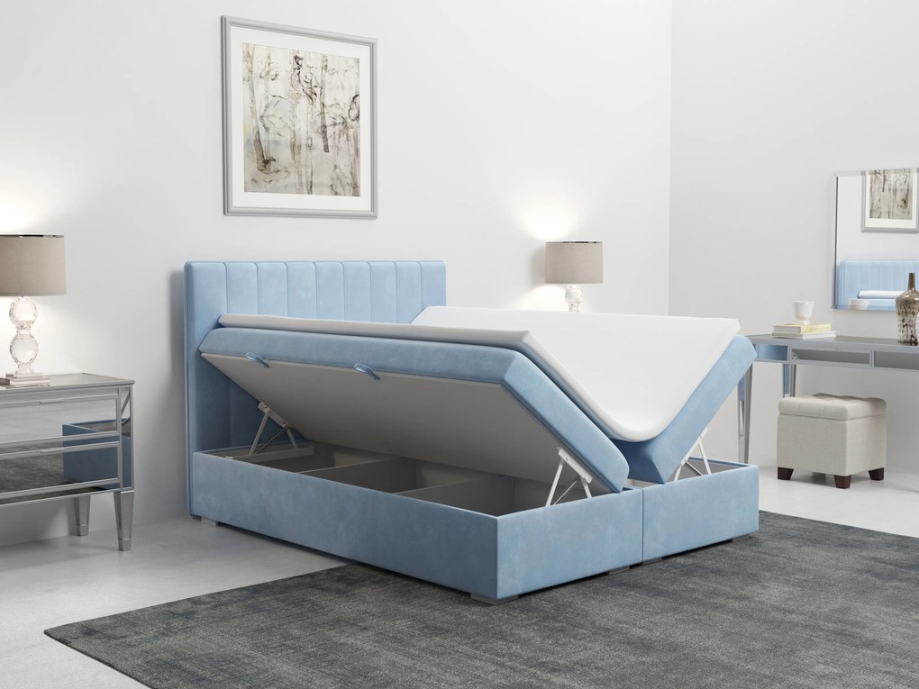 Franciaágy Boxspring 140 cm Ranaly (kék) (tárolóhellyel). Akció -17%. 1020353