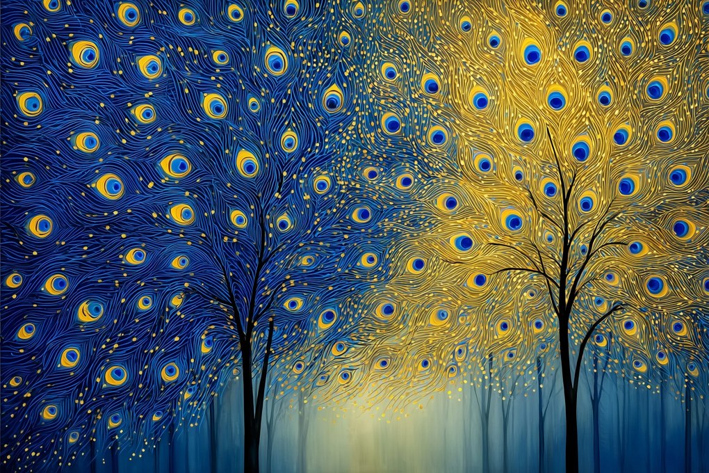 Vászonkép Canvas Fák Pávaszemek Aranykék Van Gogh 60 x 40