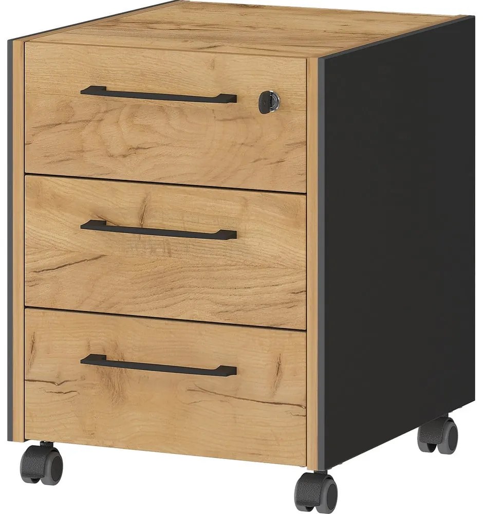 Antracitszürke-natúr színű szekrény tölgyfa dekorral 42x54x49 cm Podium – Germania