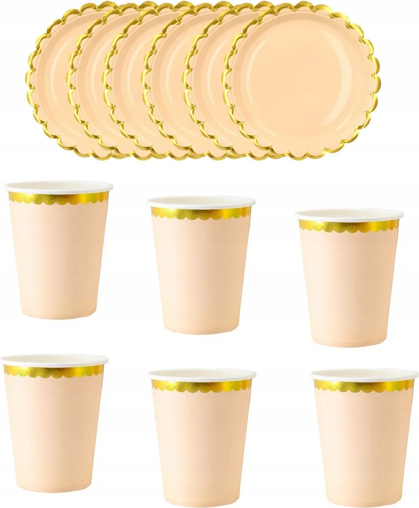 Bögre Szett Tányérok Bézs-arany keresztelő áldozás születésnapi torta 6kpl