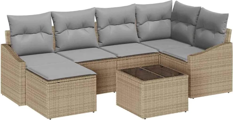 vidaXL Kert étkező szett párnával 7 pcs Beige és Világosszürke