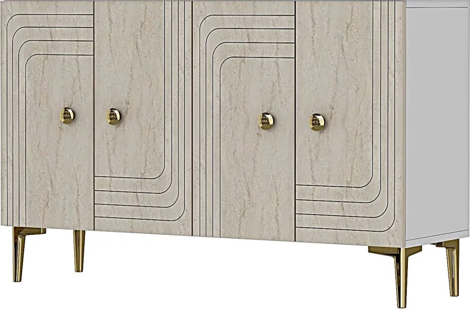 Lessi komód, fehér-travertin, 120 cm