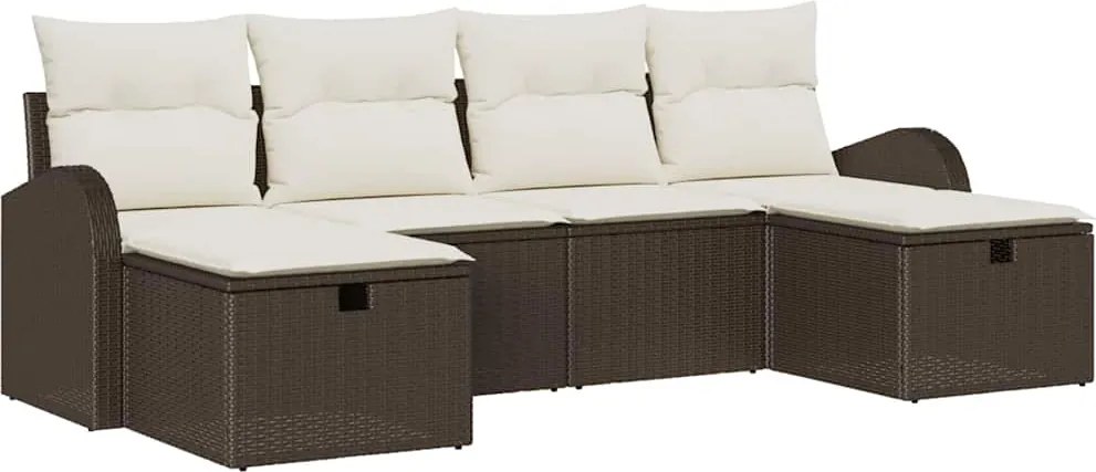 vidaXL Kerti Kanapé Szett párnával tárolóval 6 pcs Barna polirattan