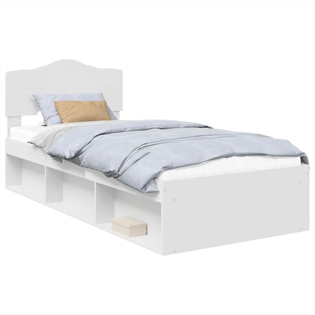 vidaXL Ágykeret fejtámlával Fehér 100 x 200 cm Tömör fenyőfa