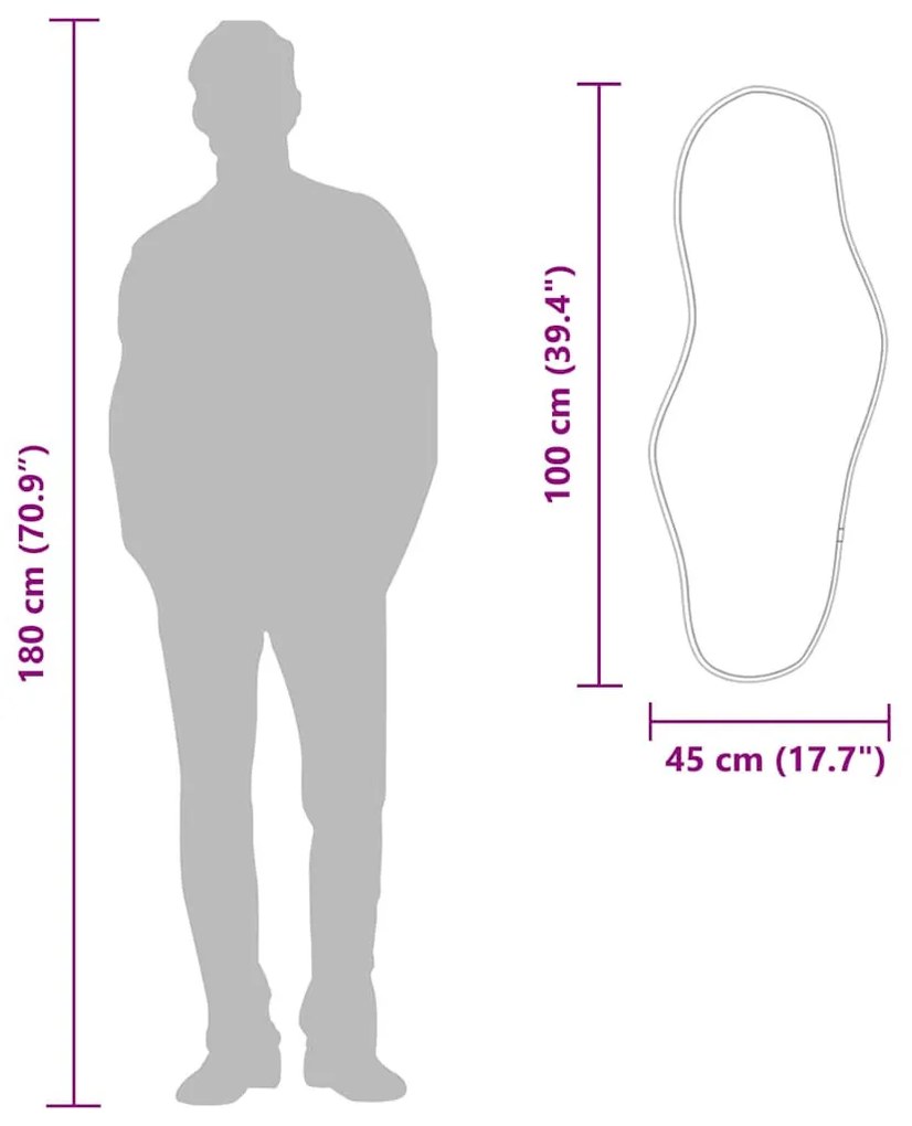 ezüstszínű falitükör 100x45 cm