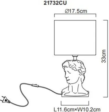 Globo 21732CU Asztali lámpa, kerámia bézs színű, textil bézs színű, kábel PVC fehér, billenőkapcsoló a kábelen, ø: 175mm, M: 330mm, kábel hossza 1300mm, 1x E14 40W 230V izzó nélkül