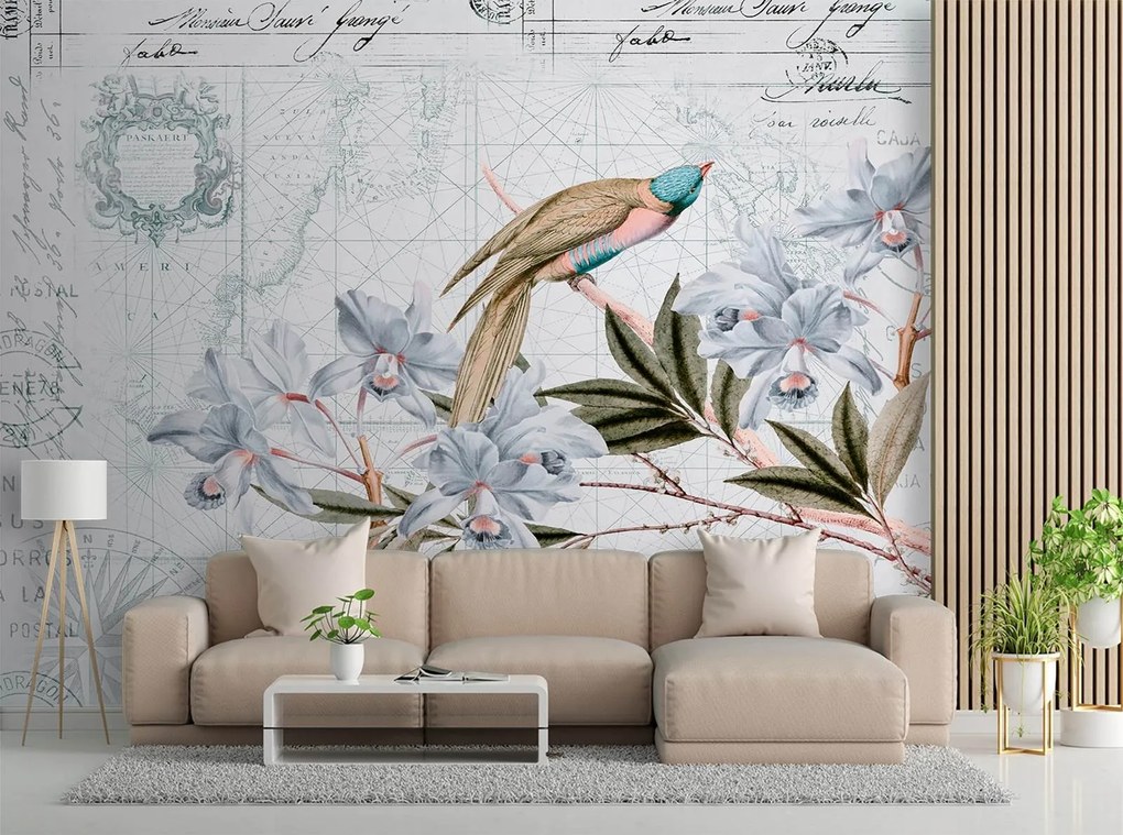 Gario Fotótapéta Madár egy ágon kékre - Andrea Haase Anyag: Vlies, Méret: 400 x 280 cm