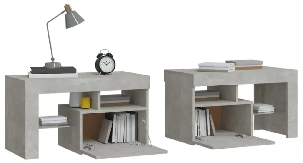 2 db betonszürke LED-lámpás éjjeliszekrény 70x36,5x40 cm