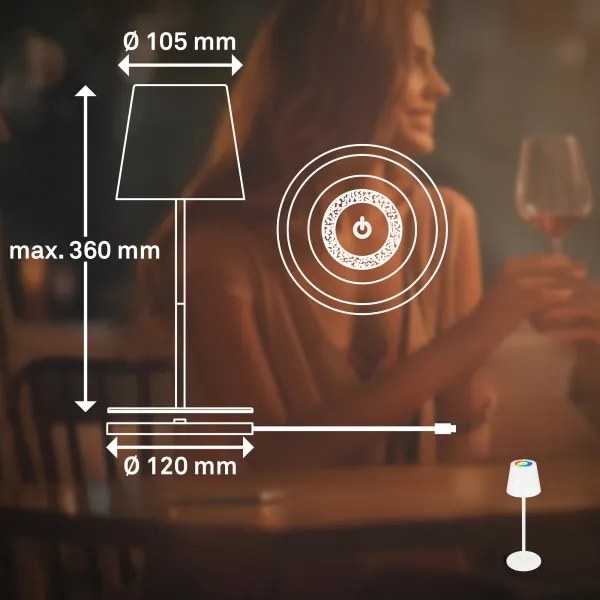 Briloner 7517016 - LED RGB dimmelhető asztali lámpa CILANO 3W/5V IP44 2000 mAh fehér