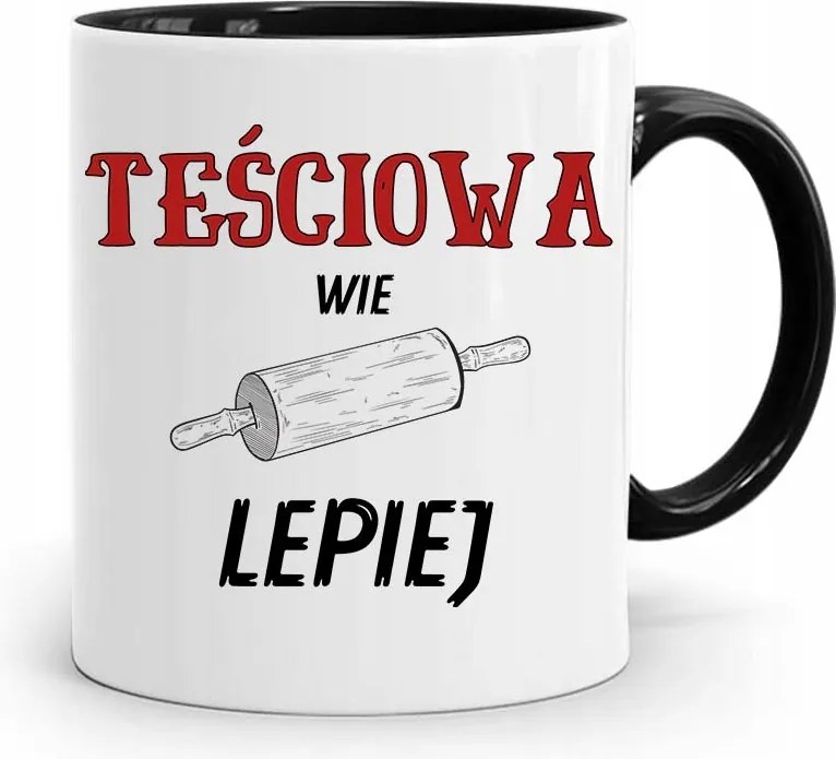 Fekete Bögre Anyósnak Anyós Jobban Tudja, fényképes nyomattal