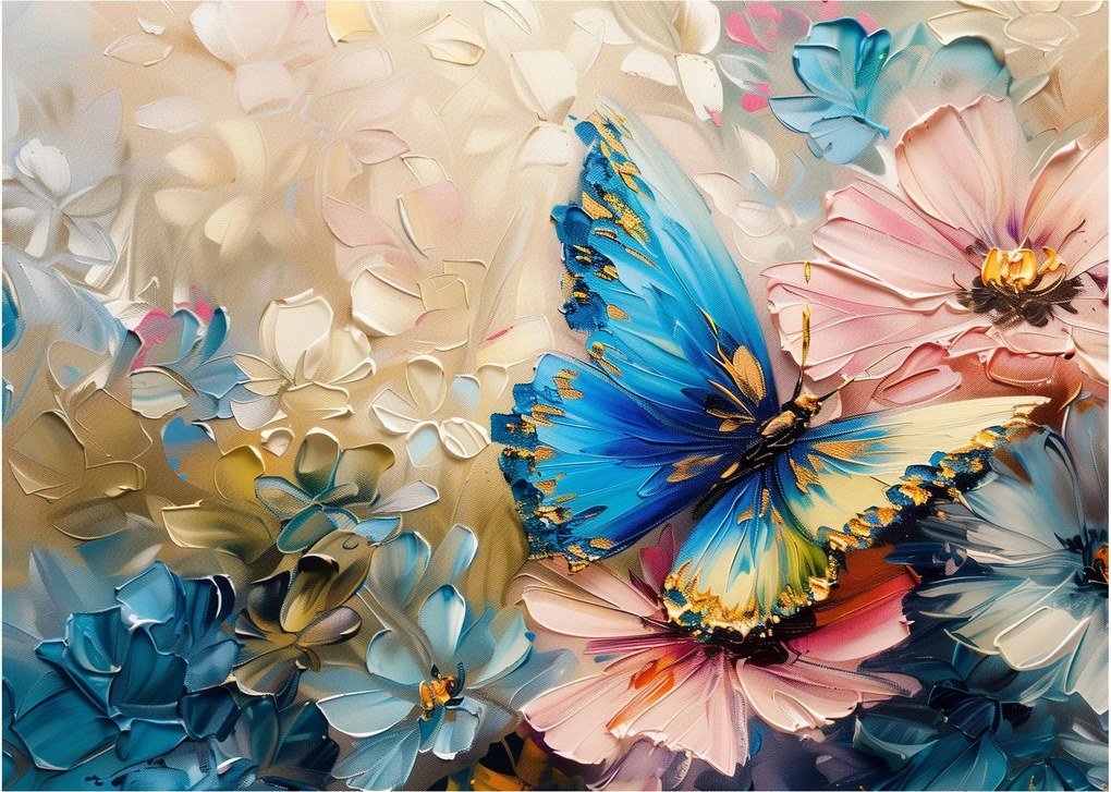 Üveg kép - Virágok és pillangók festése (70x50 cm)