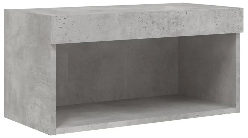 6 darab betonszürke szerelt fa fali TV-bútor LED-del