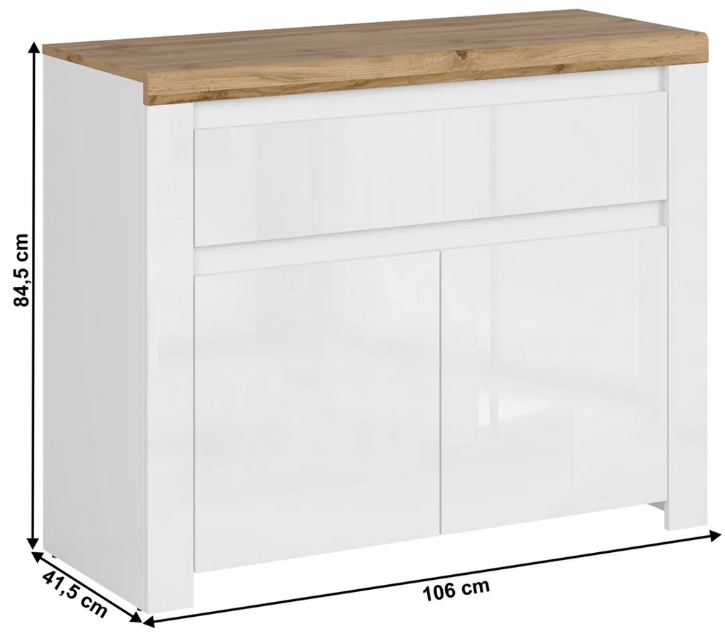 VILGO 2D1S szekrény, fényes fehér