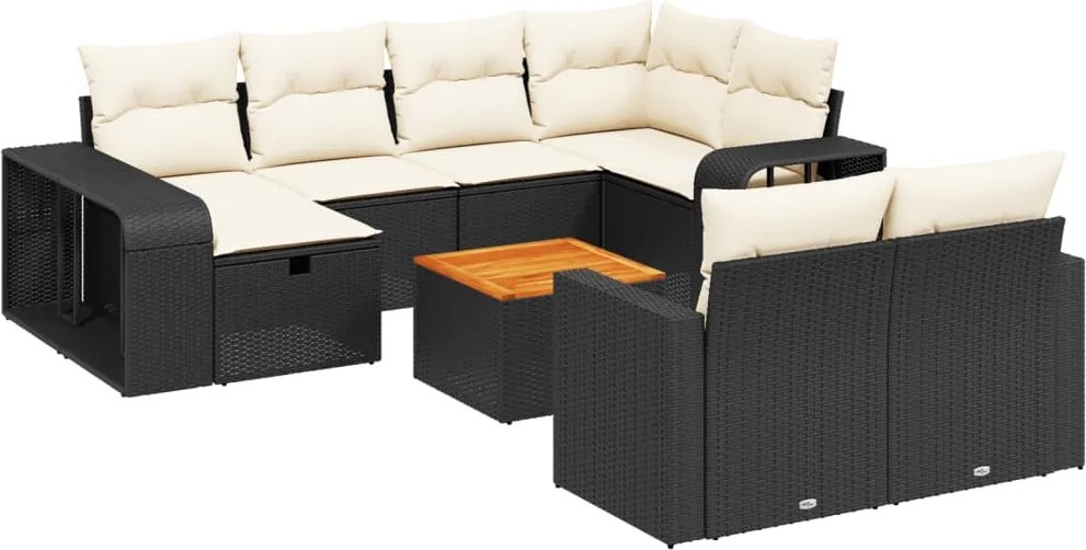 vidaXL 11 részes fekete polyrattan kerti ülőgarnitúra párnákkal