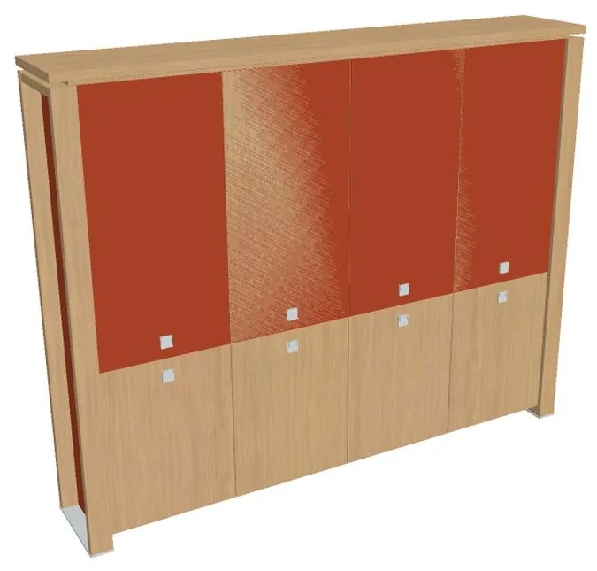 Verno+ S magas szekrény 260 x 46 x 210 cm, kombinált ajtó, világos tölgy / narancs