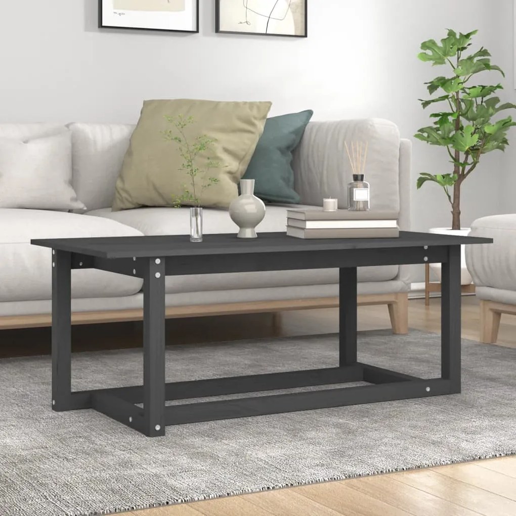 Szürke tömör fenyőfa dohányzóasztal 110 x 55 x 45 cm