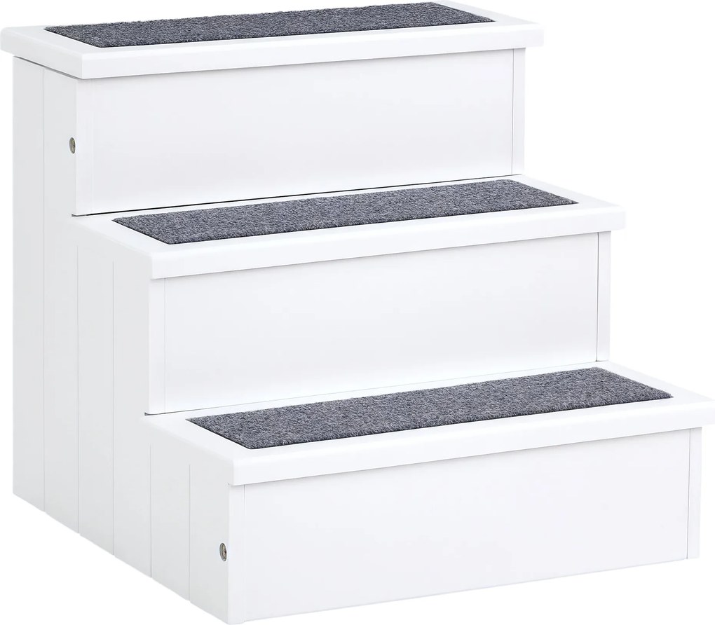 PawHut Háziállat Lépcső 3 Lépés Macska Lépcső Háziállatok Számára Kutyák és Macskák Számára, Belépési Segédeszköz Szőnyeg Tároló Térrel Kanapéágyhoz,