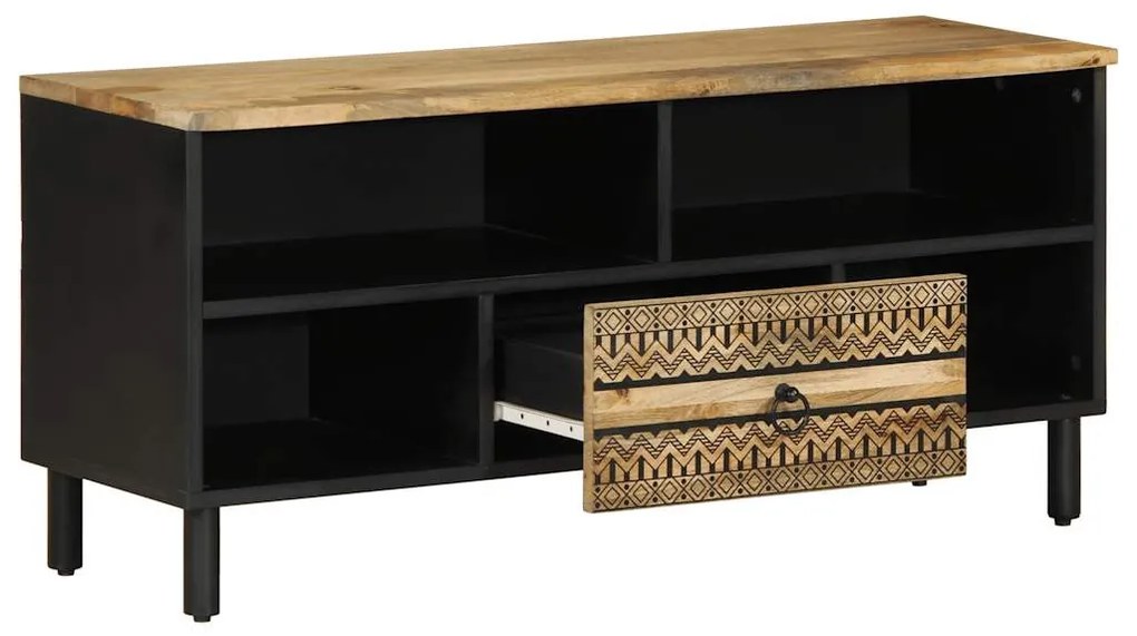 fekete tömör nyers mangófa TV-szekrény 100 x 33,5 x 46 cm