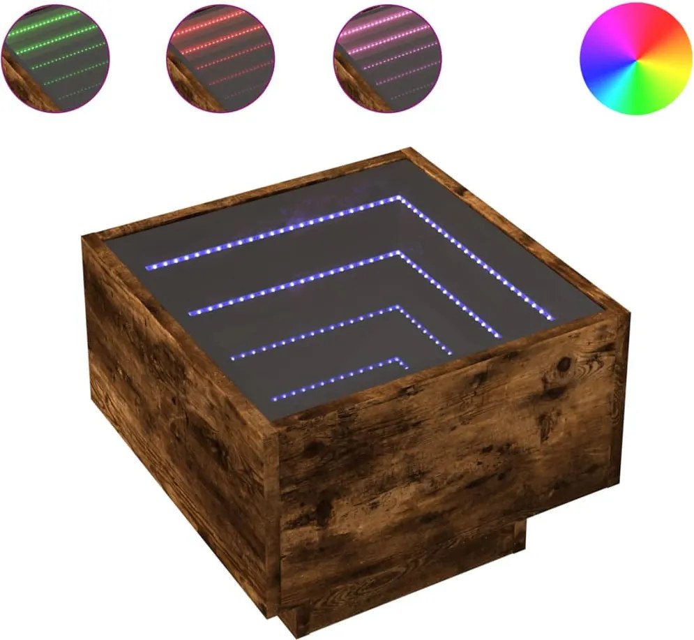 vidaXL füstös tölgy színű szerelt fa kisasztal LED-del 40 x 40 x 30 cm
