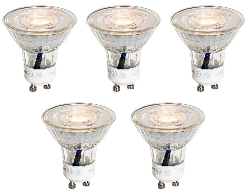 5 darabos GU10 50 mm-es LED izzókészlet, átlátszó, 3W, 200 lm, 2200K