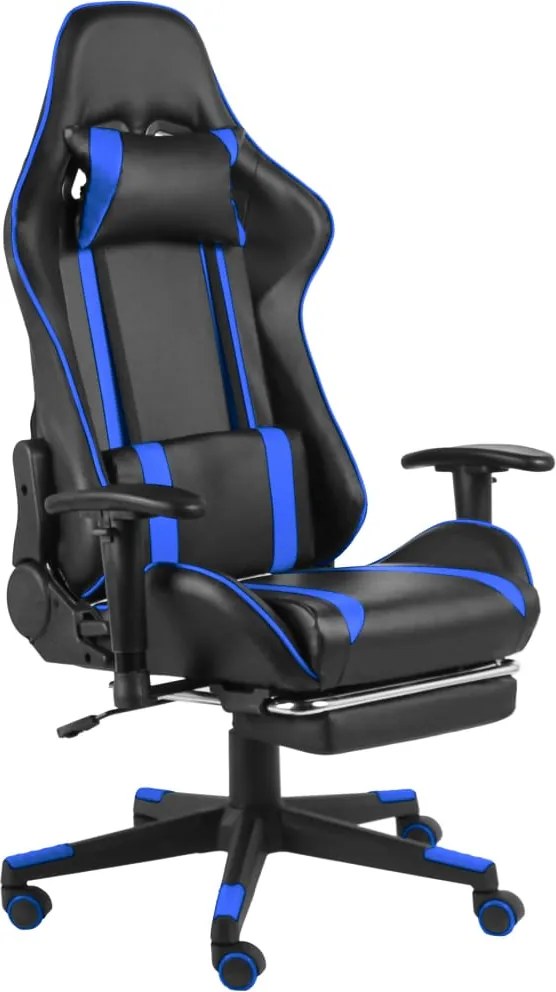 vidaXL kék PVC forgó gamer szék lábtartóval