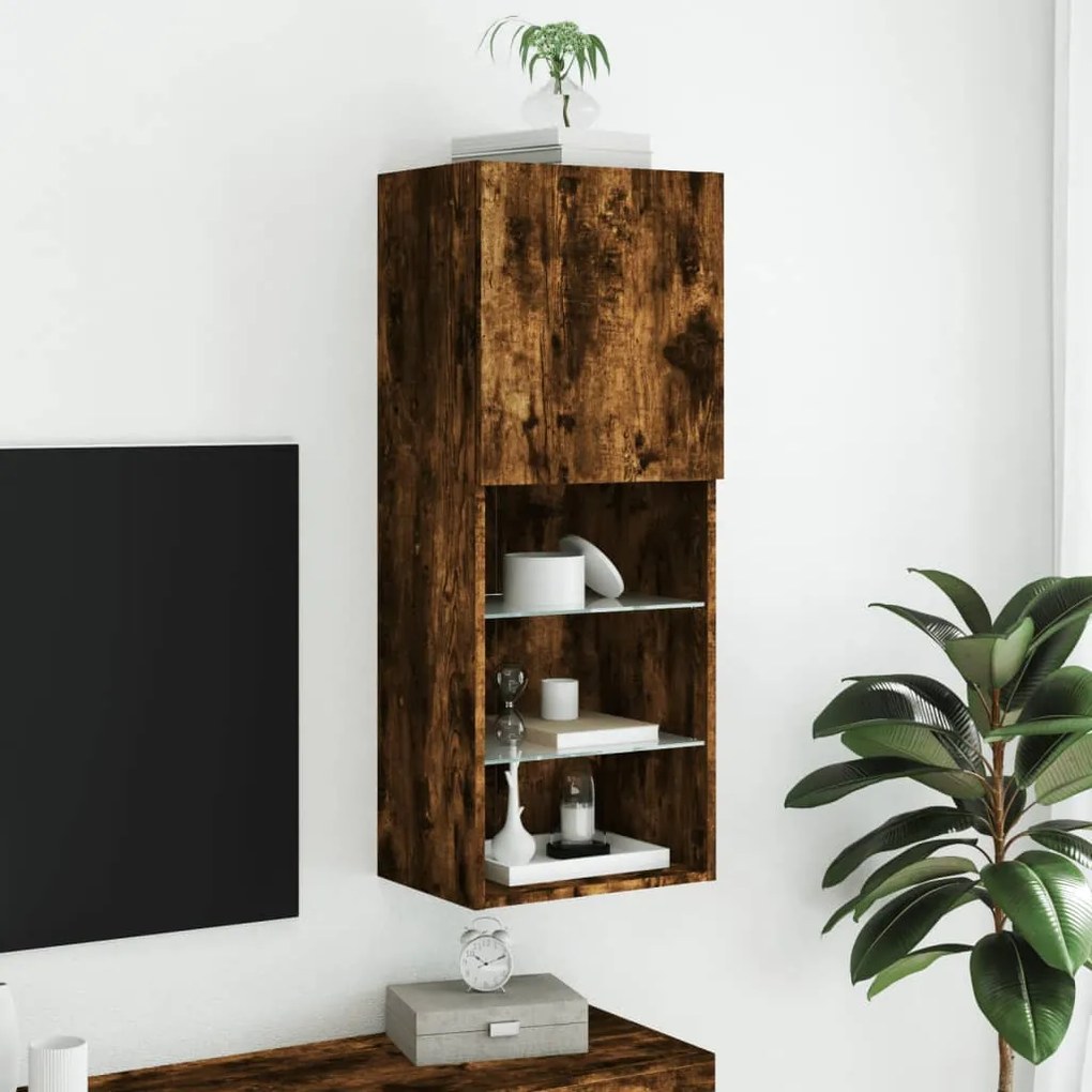 füstös tölgy színű TV-szekrény LED lámpákkal 40,5 x 30 x 102 cm