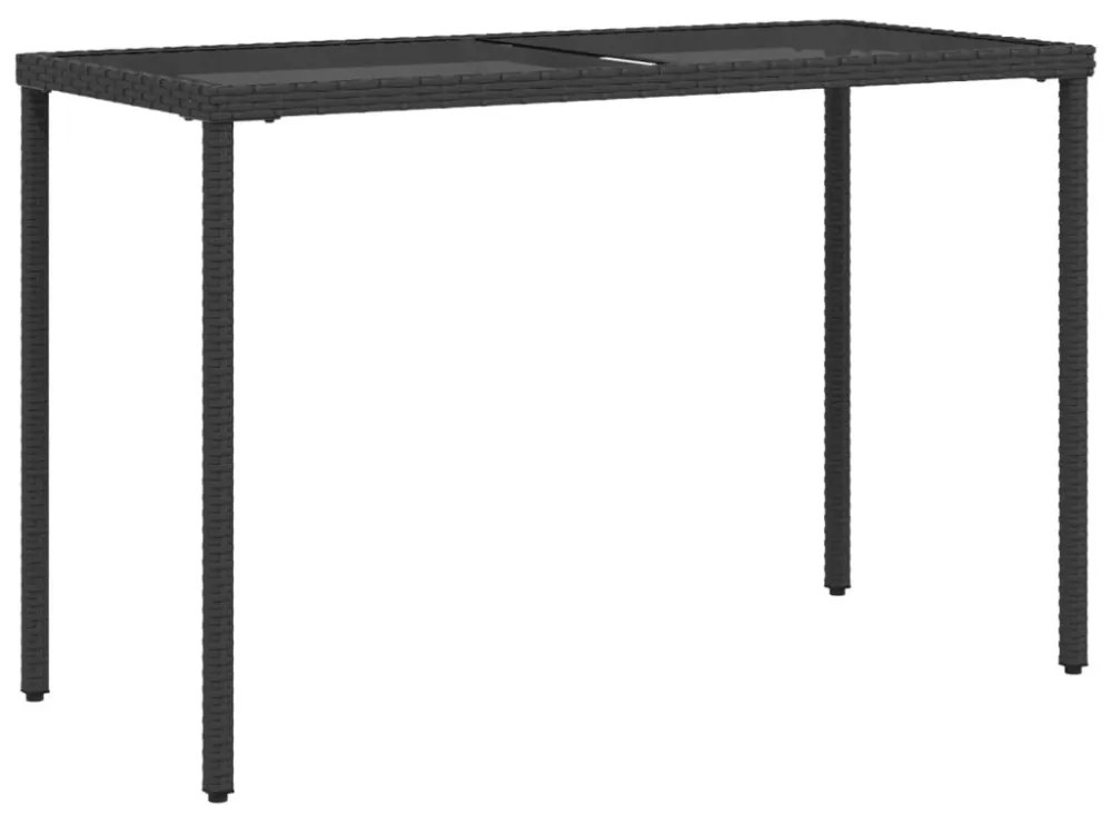 fekete polyrattan üveglapos kerti asztal 115x54x74 cm