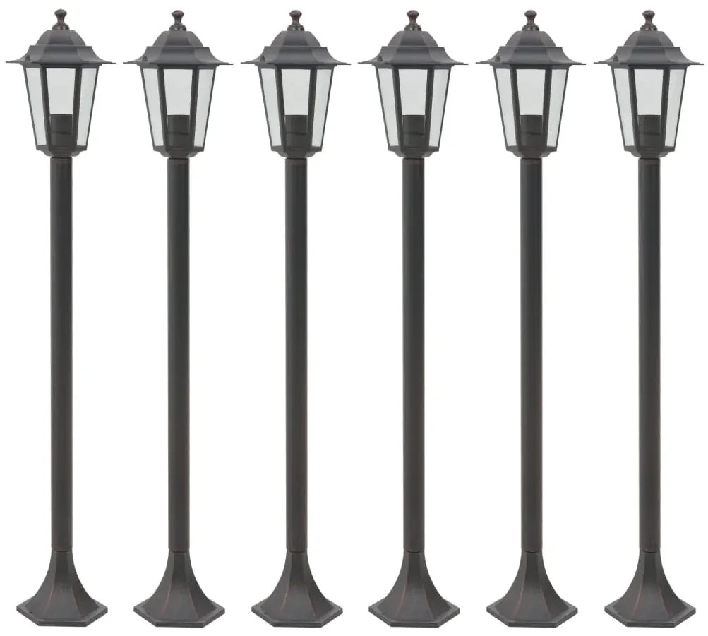 6 db bronzszínű alumínium kerti állólámpa, E27, 110 cm