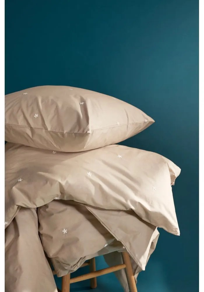 Bézs egyszemélyes pamut-perkál ágyneműhuzat 140x200 cm Daisy – JUNA