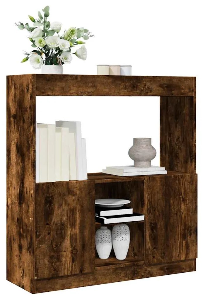füstös tölgy színű szerelt fa magasszekrény 92 x 33 x 100 cm