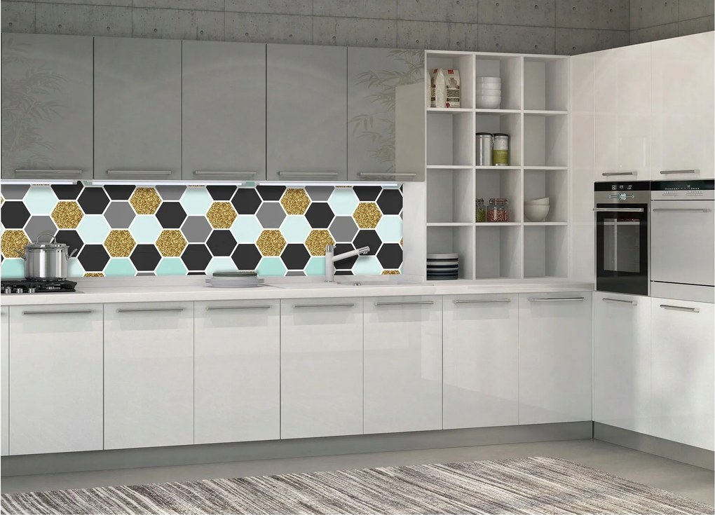 Fotótapéta flizelin Arany hatszögek Ragyogás Geometrikus stílus 250x60 +ragasztó