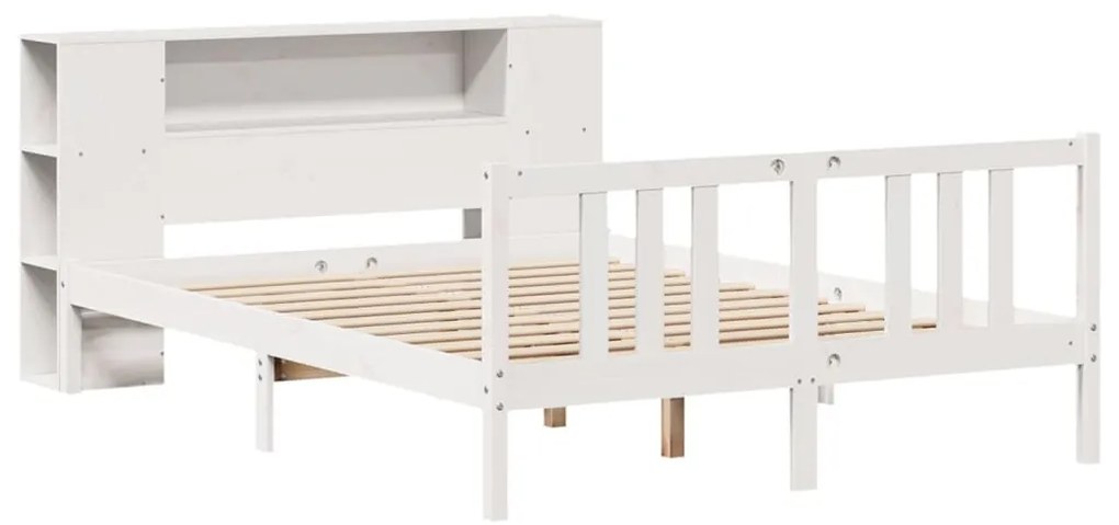 fehér tömör fenyőfa könyvespolcos ágy matrac nélkül 140x200 cm