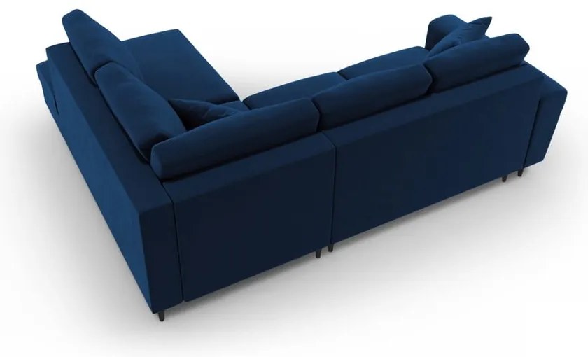 Kék bársony kinyitható tárolóhelyes sarokkanapé (jobb oldali-L alakú) Kyoto – Cosmopolitan Design