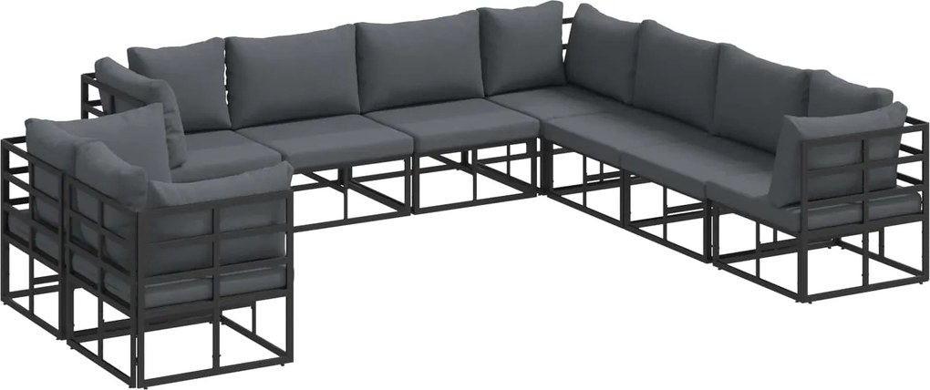 vidaXL Kerti Kanapé Szett párnával 9 pcs Fekete Alumínium