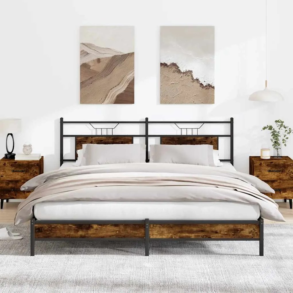 füstös tölgy színű szerelt fa ágykeret matrac nélkül 183x203 cm