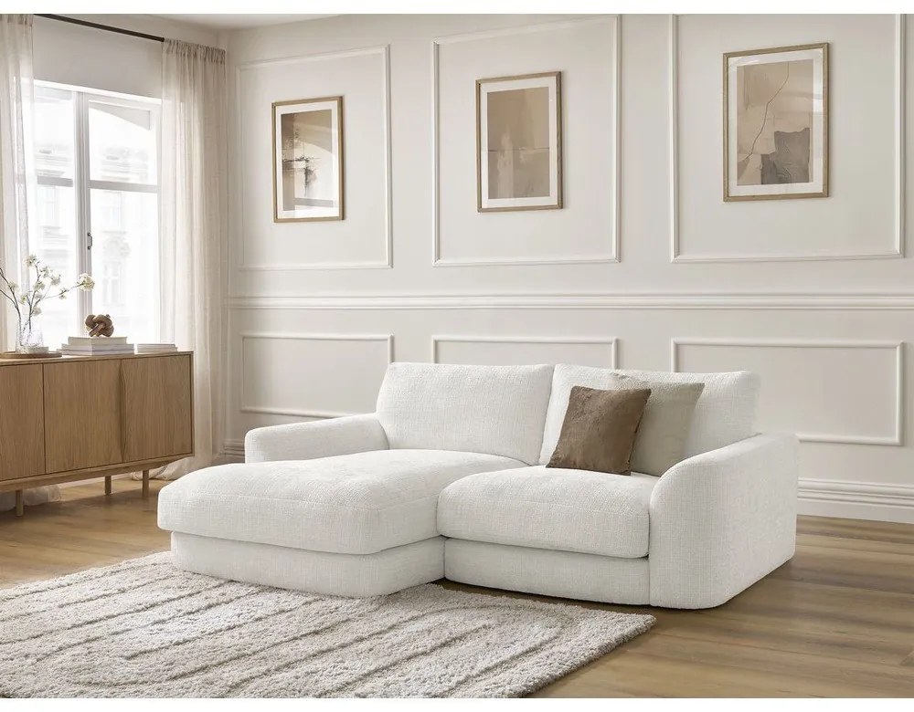 Fehér zsenília sarokkanapé (bal oldali-heverő résszel) Leonore – Bobochic Paris