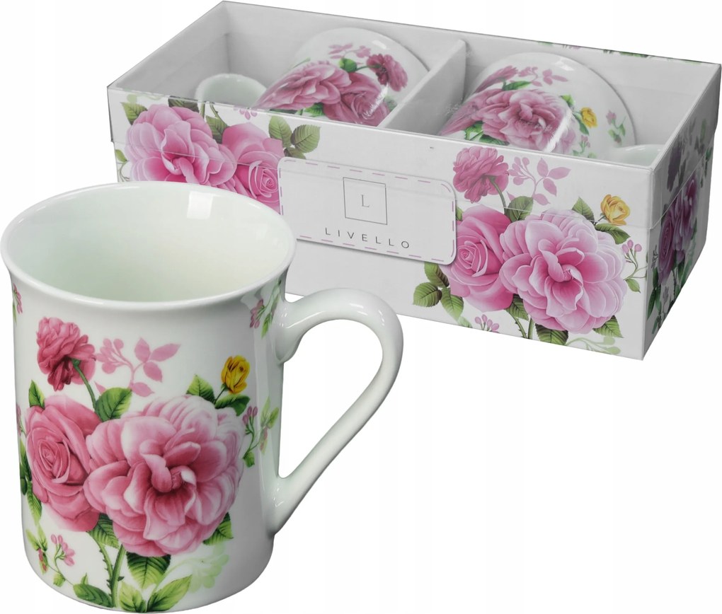 2 db-os porcelán kávéscsésze szett ajándékba 350 ml Livello bazsarózsa