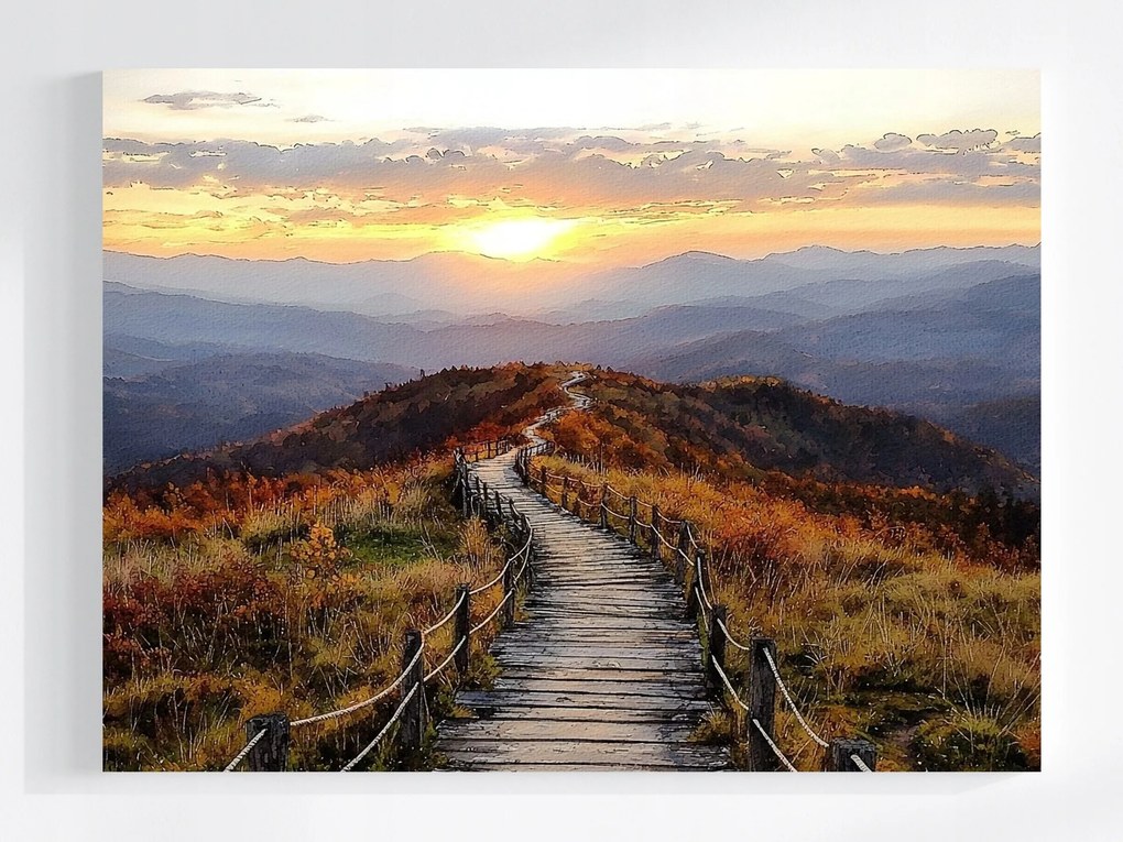 Vászonkép Canvas Ösvény Hegyek Naplemente Ősz Tájkép 100x75