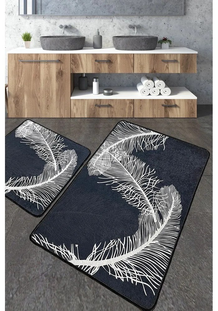 Antracitszürke fürdőszobai kilépő szett 2 db-os 60x100 cm Alisan – Foutastic