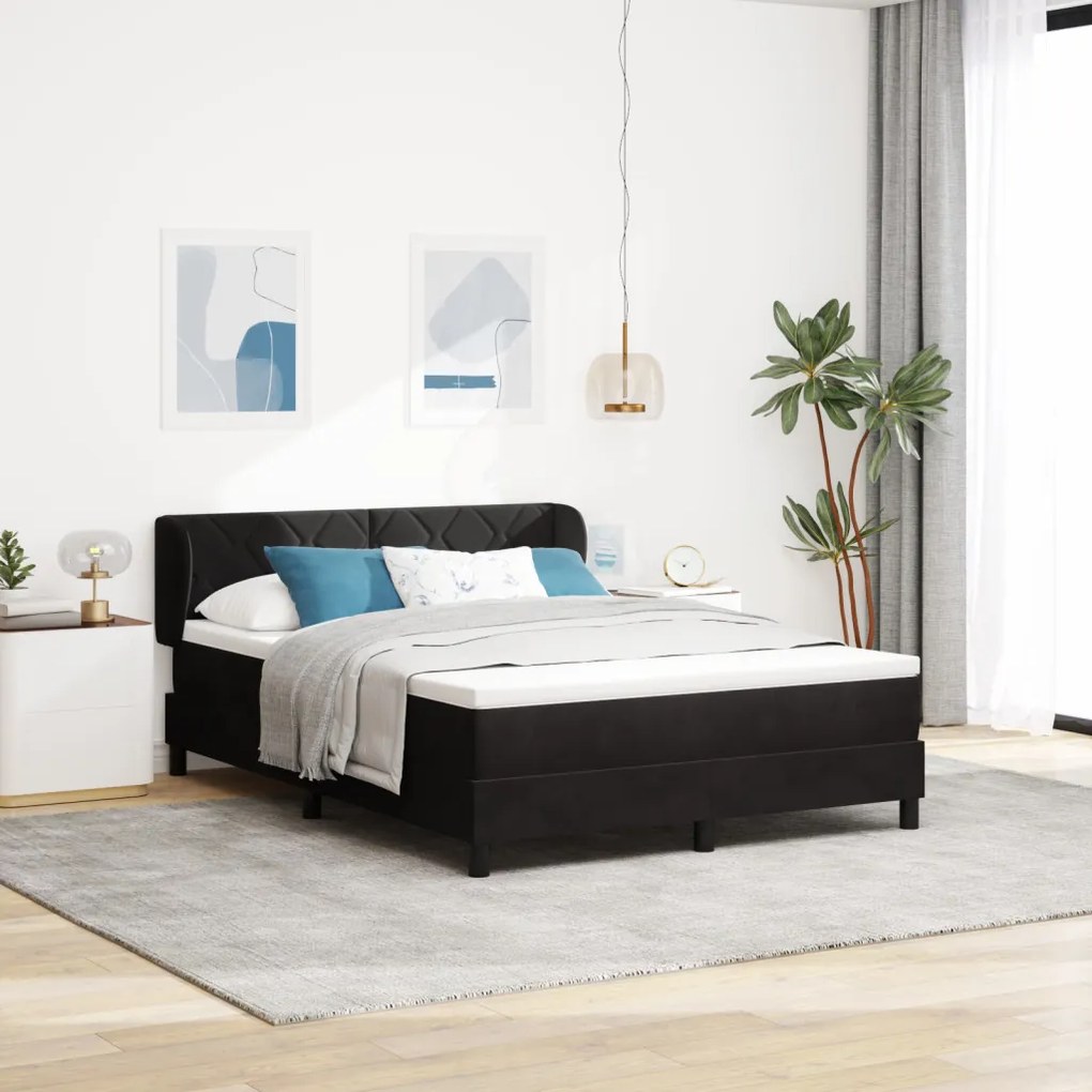 Boxspring Ágy Mattal Fekete 140x200 cm Bársonyos