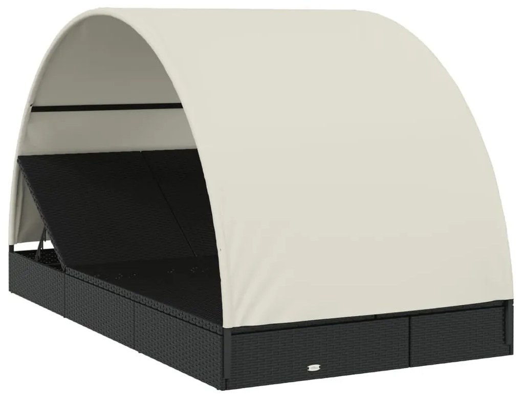 2 személyes fekete polyrattan napágy kerek tetővel 213x118x97cm
